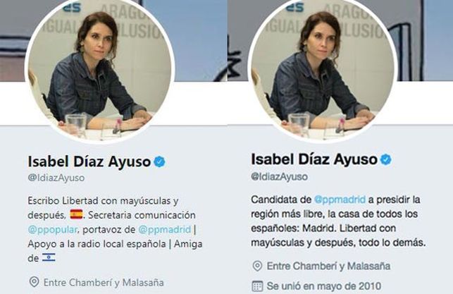 caminantes21's tweet image. Antes de ser presidenta de la Comunidad de Madrid, Ayuso se definía en su perfil de Twitter como "amiga de Israel". Después lo borró. Como su pasado falangista y su expediente académico. Pero todos sabemos que lo sigue siendo...