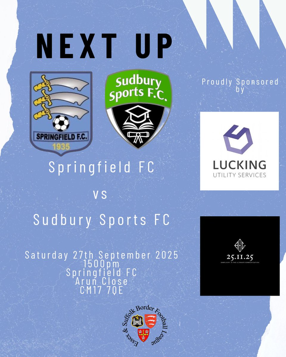 Springfield1935's tweet photo. NEXT UP | Match π
The Field welcome Sudbury Sports FC to Arun Close.
Come and support your local non-league club π€
π΅ #Springfield1st | #UpTheField βͺ https://t.co/ktBe2HqO2F