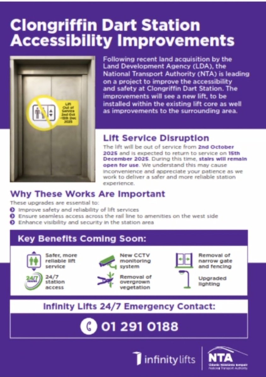 At a meeting this evening we heard the great news that a new lift is finally coming to #Clongriffin DART station, with works beginning October 2nd. There have been access issues from the #Baldoyle side for many years. Well done to all who campaigned on this through the years.