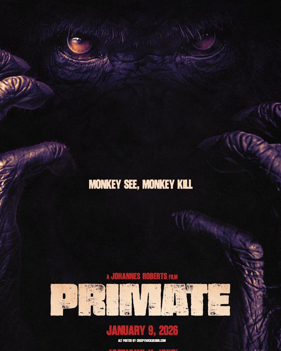 creepyduckart's tweet image. Really looking forward to #primate. Sounds like it&apos;s got a Cujo vibe which I&apos;m very much down for! Here&apos;s my Alt poster. 🙉🩸🤘#digitalart #HorrorMovies