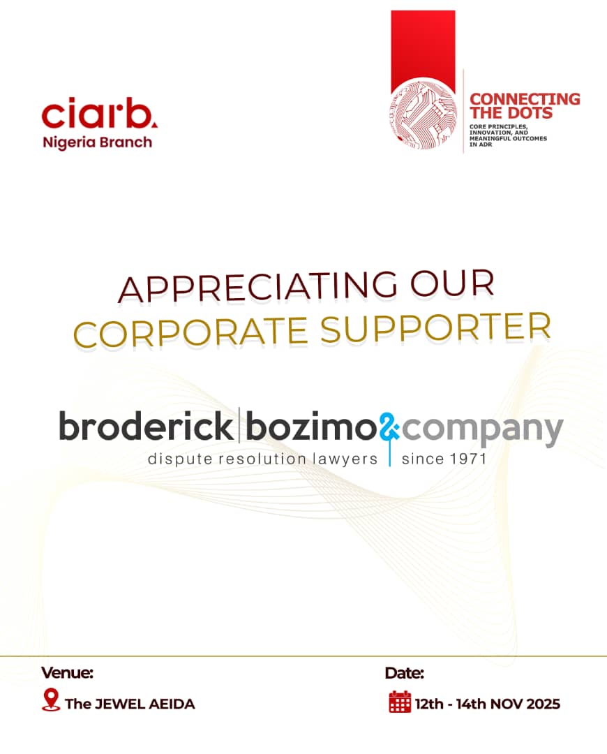Honouring Our Corporate Supporter: Broderick Bozimo &amp; Company

 At the forefront of commercial arbitration and litigation in Nigeria, BBaC continues to set new standards of excellence in ADR practice.

Thank you for partnering with us to create a platform for impact. ✨