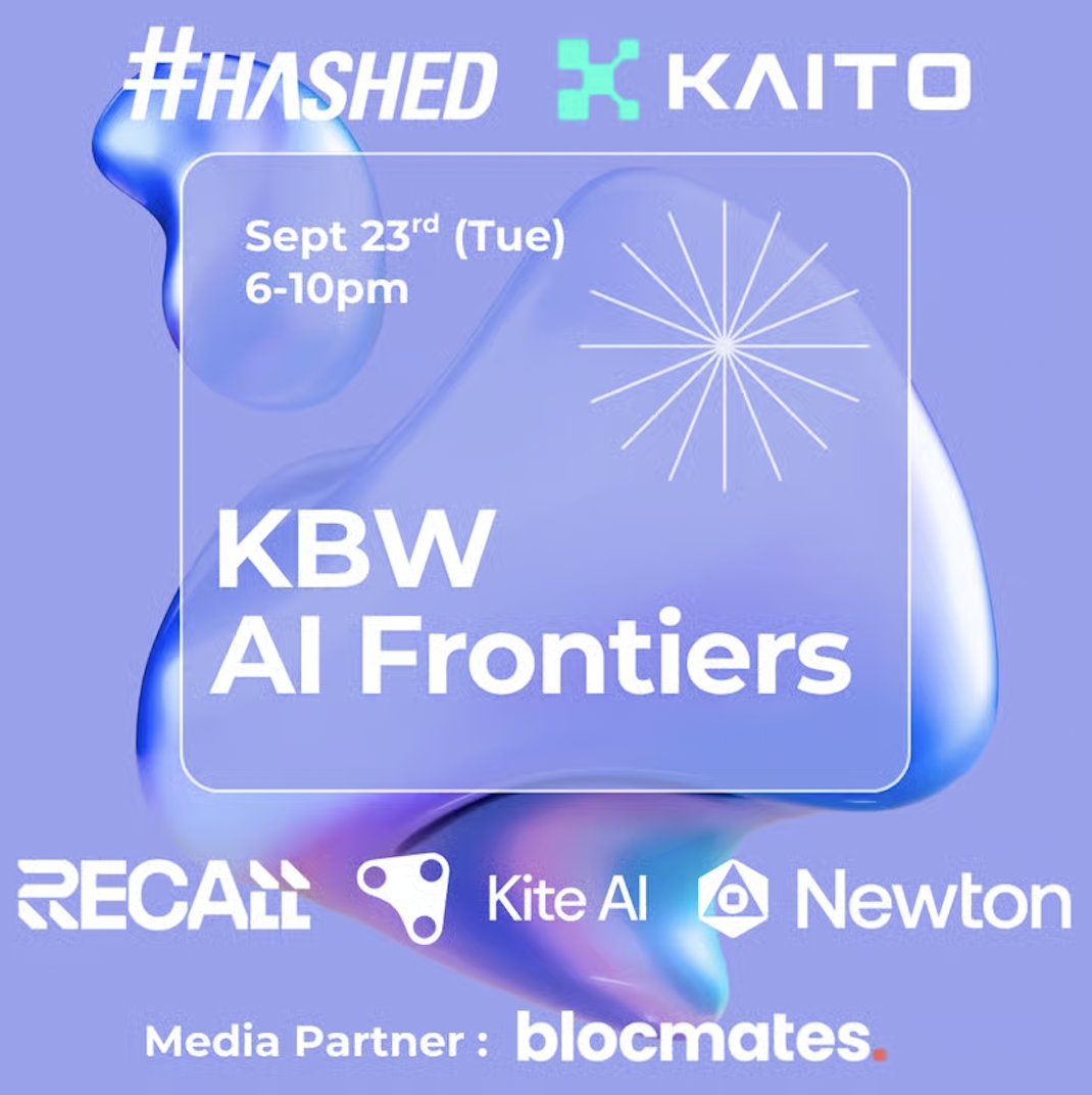 GoKiteAI's tweet image. We’re teaming up with @hashed_official, @KaitoAI, @recallnet, and @MagicNewton to host a special event during Korea Blockchain Week!
📅 Date: Tuesday, September 23
🕐 Time: 6:00 – 10:00 PM
🔗 luma.com/63yzanox
This gathering will showcase some of the top AI and crypto…