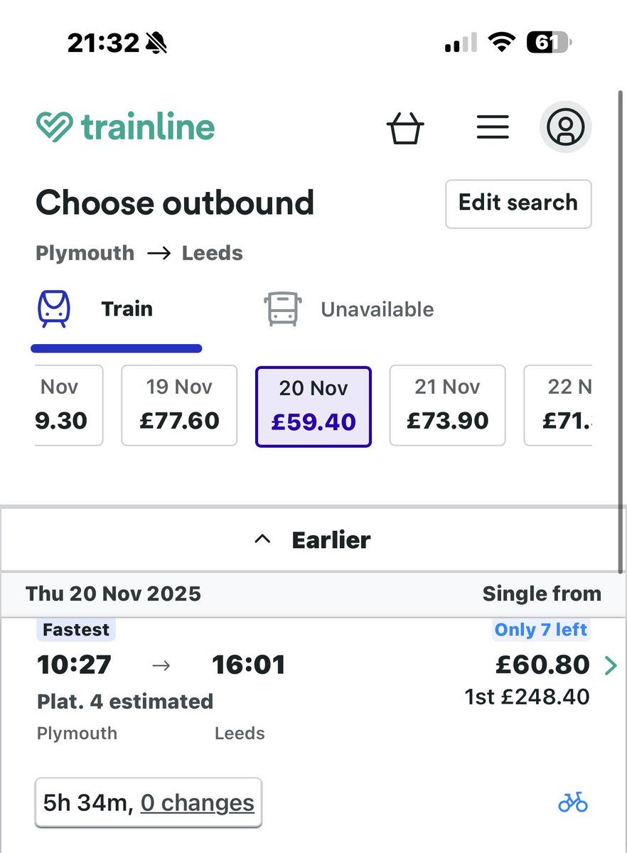 Posting this for attention. A quick search on trainline… 🤷‍♂️