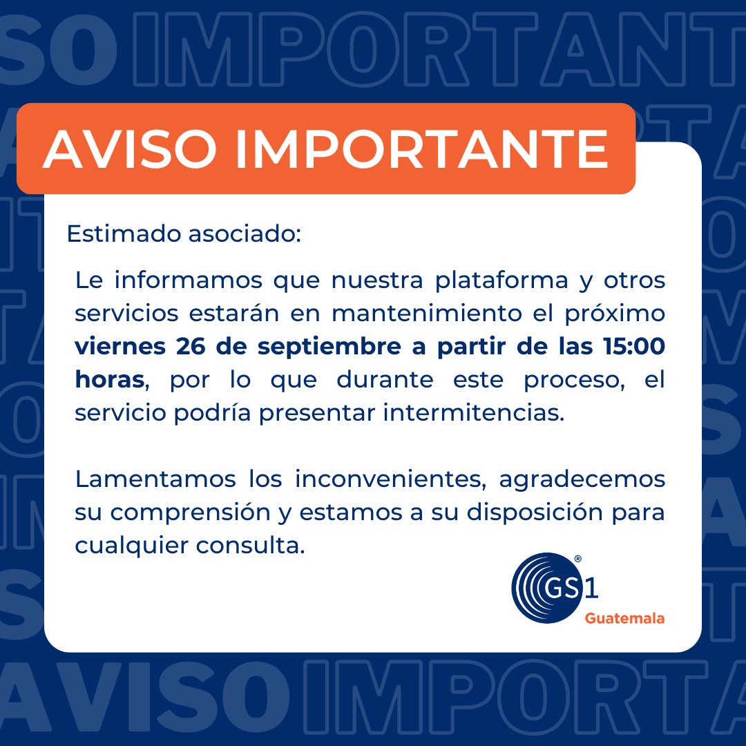 Aviso importante para nuestros asociados 📢

El próximo viernes 26 de septiembre, a partir de las 15:00 horas, nuestra plataforma y servicios estarán en mantenimiento. Durante este proceso, el servicio podría experimentar intermitencias.

Agradecemos su comprensión📩