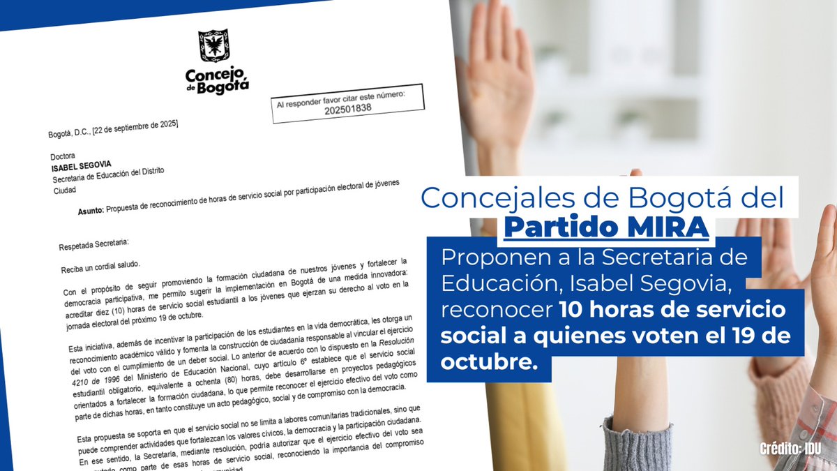 #Comunicado| Concejales del partido MIRA proponen reconocer horas de servicio social a jóvenes para combatir la abstención en elecciones de los Consejos de Juventudes 📝🗞️📰 <a href="/PartidoMIRA/">Partido MIRA</a> 
@ concejodebogota.gov.co/concejales-del…