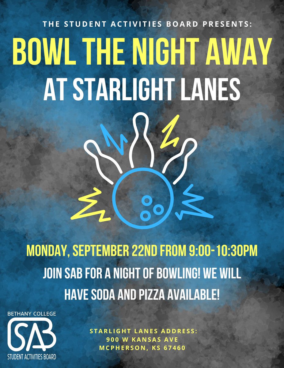 BCLBKSAB's tweet photo. 🎳✨ Ready to roll? Join us tonight at Starlight Lanes in McPherson from 9 to 10:30 PM for a night of strikes and spares! We’re serving up pizza and soda to keep those energy levels high. Grab your friends, bring your A-game, and let’s bowl the night away! Who’s in? 🍕🥤💫 https://t.co/sOfi8G6z9c