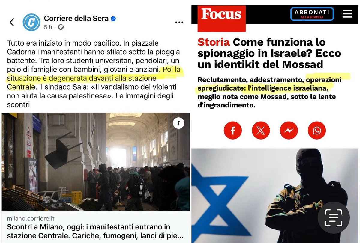 🔴Ho parlato con amici che erano alla manifestazione a #milano
🔻Tutti mi han detto che il corteo è stato davvero pacifico 
🔻Chi era in #stazionecentralemilano  mi ha riferito che la situazione è degenerata all’improvviso.

🟣Possiamo escludere …

facebook.com/share/p/19XSq5…