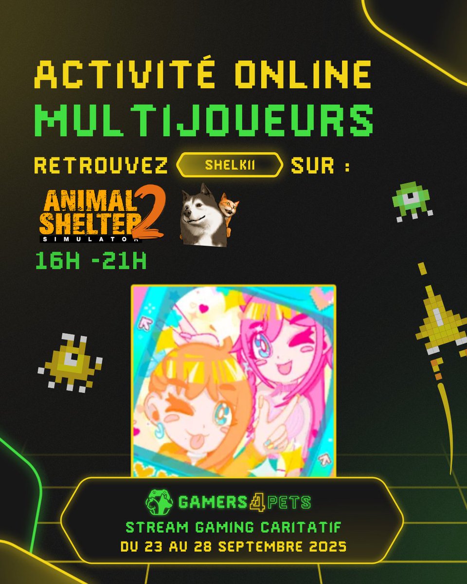 Dans le thème de l'évent qu'est la protection animale, SHelkii du duo de Vtuber les <a href="/Twiinkii_/">🐾Twiinkii🐾</a> organise un battle "Gestion d'un refuge Team Chat et Team Chien" sur Animal Shelter Simulator 2 avec 4 autres streamers G4P !
▶️streamers.gamers4pets.fr/streamer/80015… ◀️