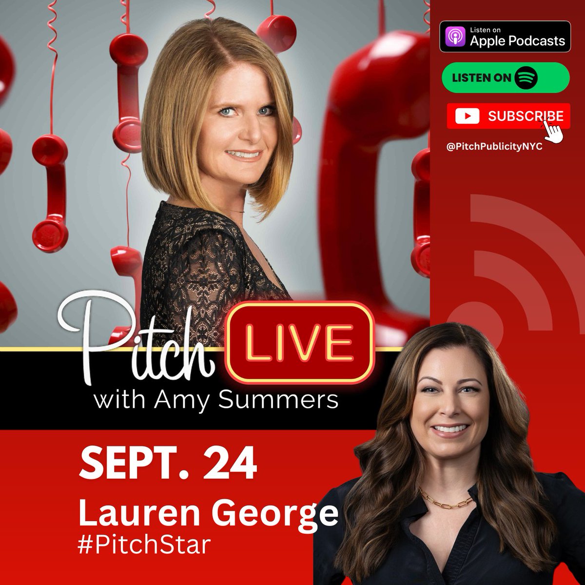 PitchAmy's tweet photo. Solve problems before they start 🔑#PitchLive with #PitchStar Lauren George Sept. 24 on YouTube Podcasts, Apple Podcasts, Spotify, Amazon Music, to be inspired by #mentorship and motivated to #pitch with success stories that prove the power of #ThePitch ☎️🤩 https://t.co/pUL6QXjkoz