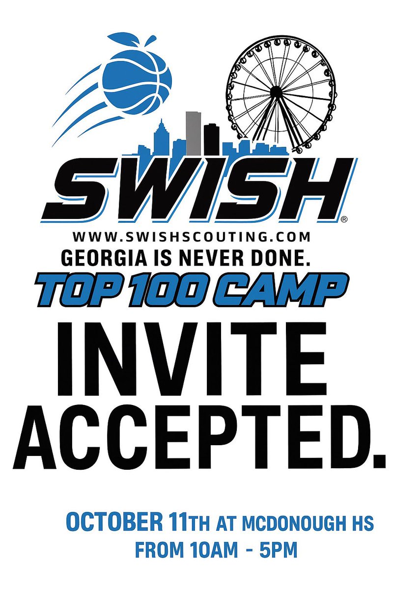 Thank you for the opportunity with this invite to the Swish 100 camp. I am very grateful, and will be in attendance. #Swish100