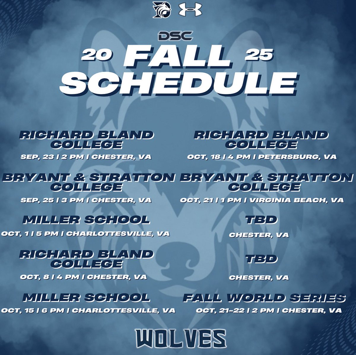 Dominion Sports Collective (@dscwolves) on Twitter photo 2025 Fall Schedule
#DSCWolves | #DSCBaseball 2025 Fall Schedule
#DSCWolves | #DSCBaseball
