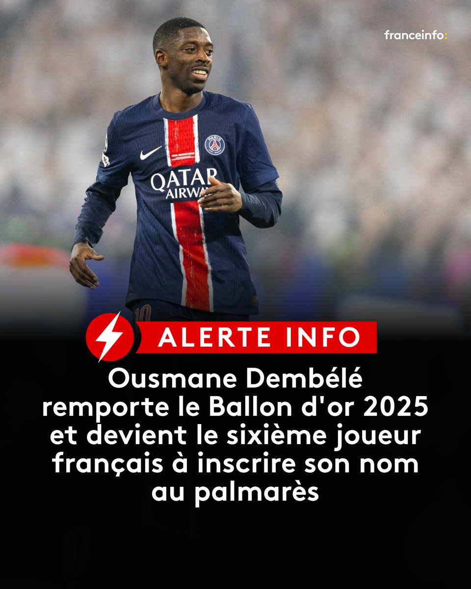 ⚡ ALERTE INFO. Ousmane Dembélé remporte le Ballon d'or 2025 et devient le sixième joueur français à inscrire son nom au palmarès
➡️ l.franceinfo.fr/JdJ