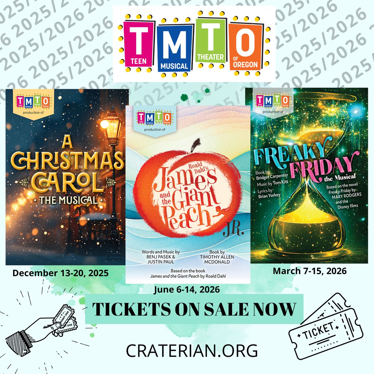 🎭✨ Tickets on sale now - TMTO’s 2025/2026 season! A Christmas Carol, The Musical,  Freaky Friday: The Musical! And James and the Giant Peach JR. 

Tickets - craterian.org 🎟

#TMTO #YouthTheater #SouthernOregonArts #MedfordOregon #RogueValleyKids #SouthernOregonEvents