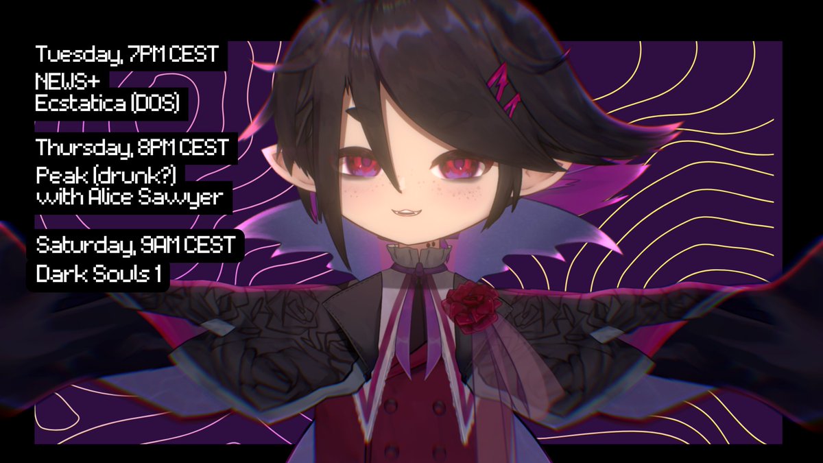 ✨Schedule✨
 Monday news on a Tuesday &amp; I want to finish Ecstatica. Alice feels better so she is down to do Peak / a different mystery game.  
And more Dark Souls 1 of course!! I'll beat it this time for SURE