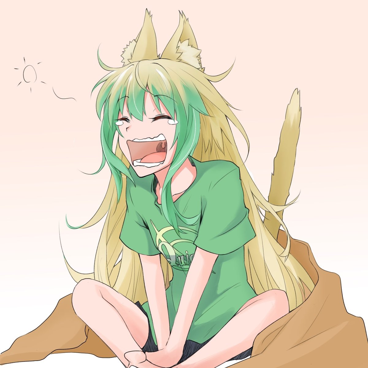 Loudly yawning, she actually overslept for once...
