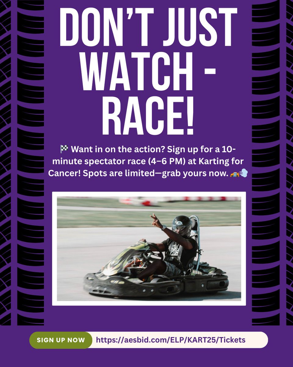 🎉 Tailgate + Racing = the perfect night! Both racers and spectators can hit the track for a 10-minute run from 4–6 PM. 🙌 Reserve your slot today! aesbid.com/ELP/KART25/Tic… #thehfoundation #autobahncc
