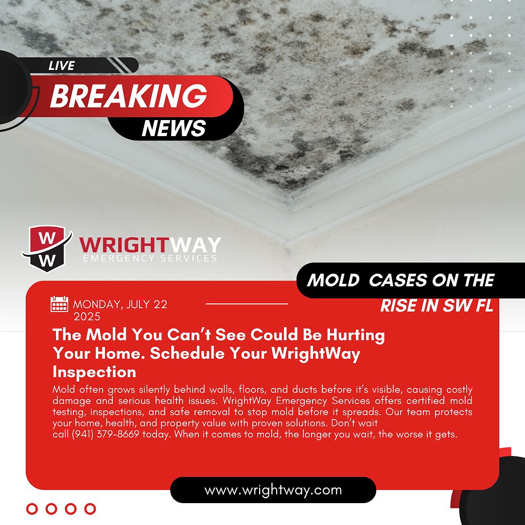 Hidden mold = hidden danger. Don't wait until it's too late. WrightWay has you covered.

#mold #floridahomeowners #wrightnow #wrightway #disaster