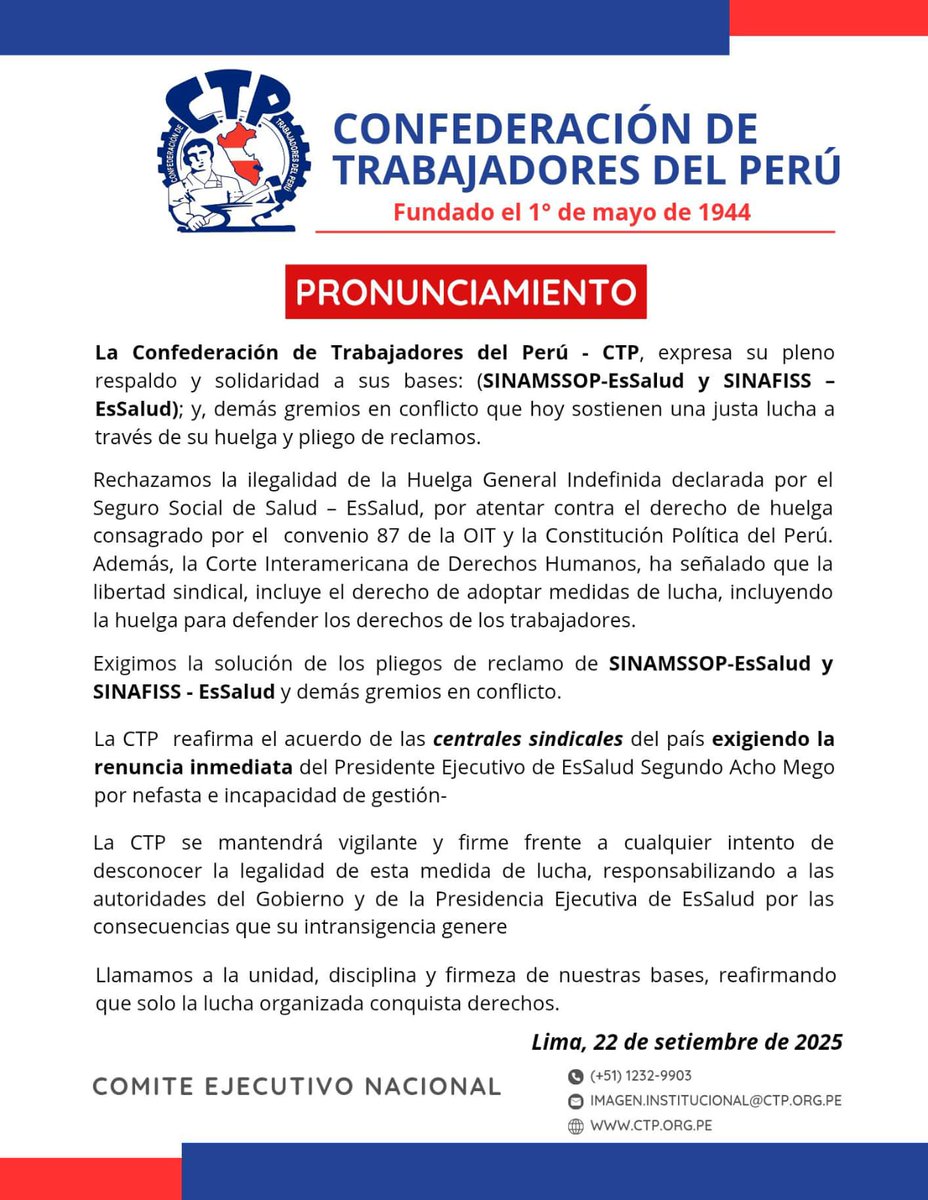 Confederación de Trabajadores del Perú tweet media