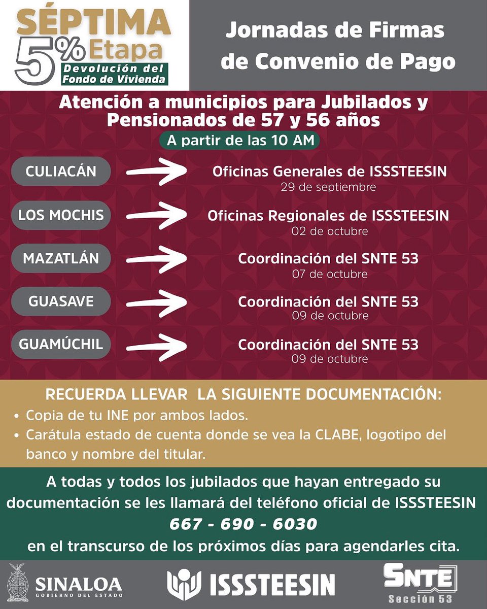 🔔 ¡𝐀𝐕𝐈𝐒𝐎 𝐈𝐌𝐏𝐎𝐑𝐓𝐀𝐍𝐓𝐄 𝐏𝐀𝐑𝐀 𝐉𝐔𝐁𝐈𝐋𝐀𝐃𝐎𝐒 𝐘 𝐏𝐄𝐍𝐒𝐈𝐎𝐍𝐀𝐃𝐎𝐒 𝐃𝐄 𝟓𝟕 𝐲 𝟓𝟔 𝐀Ñ𝐎𝐒 𝐃𝐄 𝐄𝐃𝐀𝐃!

Les informamos que están por iniciar las Jornadas de Firma de Convenios de la Séptima Etapa de la Devolución del 5% del Fondo de Vivienda.