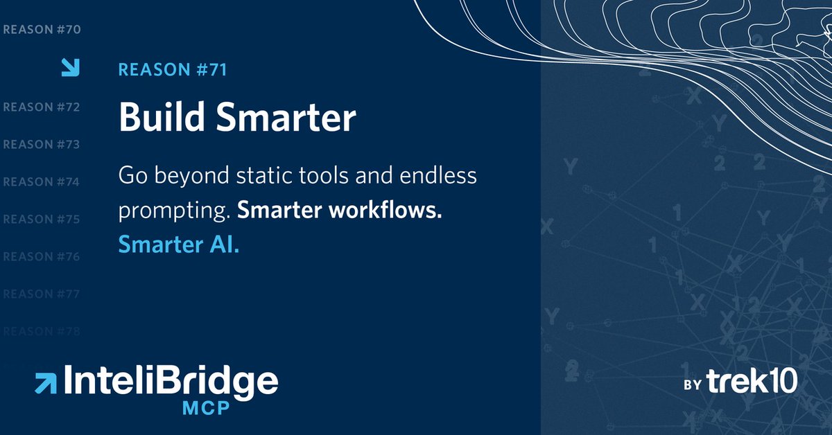Trek10inc's tweet photo. Reason #71: Build smarter.
Stop investing in static tools.
Start building intelligent, integrated AI systems with MCP.
⚡ Trek10 helps you go beyond prompt engineering → https://t.co/ijqXBFfkLR https://t.co/iKxMyUqd37