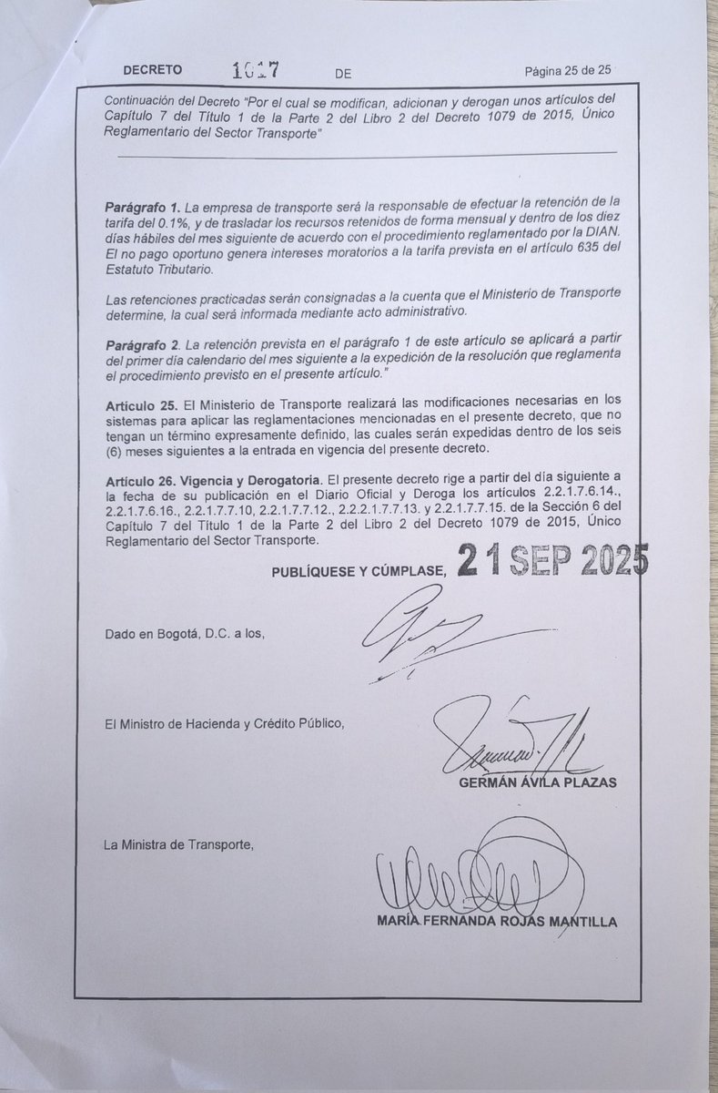HILO 1 
Luego d GANAR EN LA CALLE EN UN PARO q subía ACPM a $16000 q no se permitio y ACTA d acuerdo, hoy sale decreto 1017, Desde <a href="/ACC_camioneros/">ACC Camioneros (oficial)</a> en unión con gremios compañeros se trabajo incansablemente en mesas internas técnicas jurídicas y otras con <a href="/MinTransporteCo/">MinTransporte</a> para