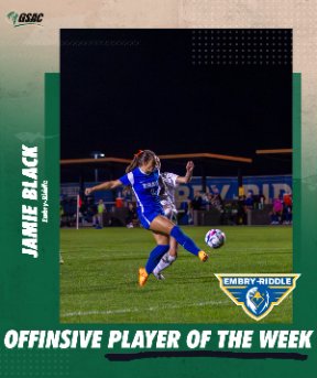 gsacsports's tweet photo. ⚽️Women’s Soccer Players of the Week are in!
⭐️ Offensive Player of the Week- Jamie Black @erau_eagles
⭐️ Defender of the Week- Mackinzie Stenstrom @SokaAthletics
Congratulations to these Women’s soccer players!
#gsacwsoc #therightwaytoplay https://t.co/RaiGFvMQYC