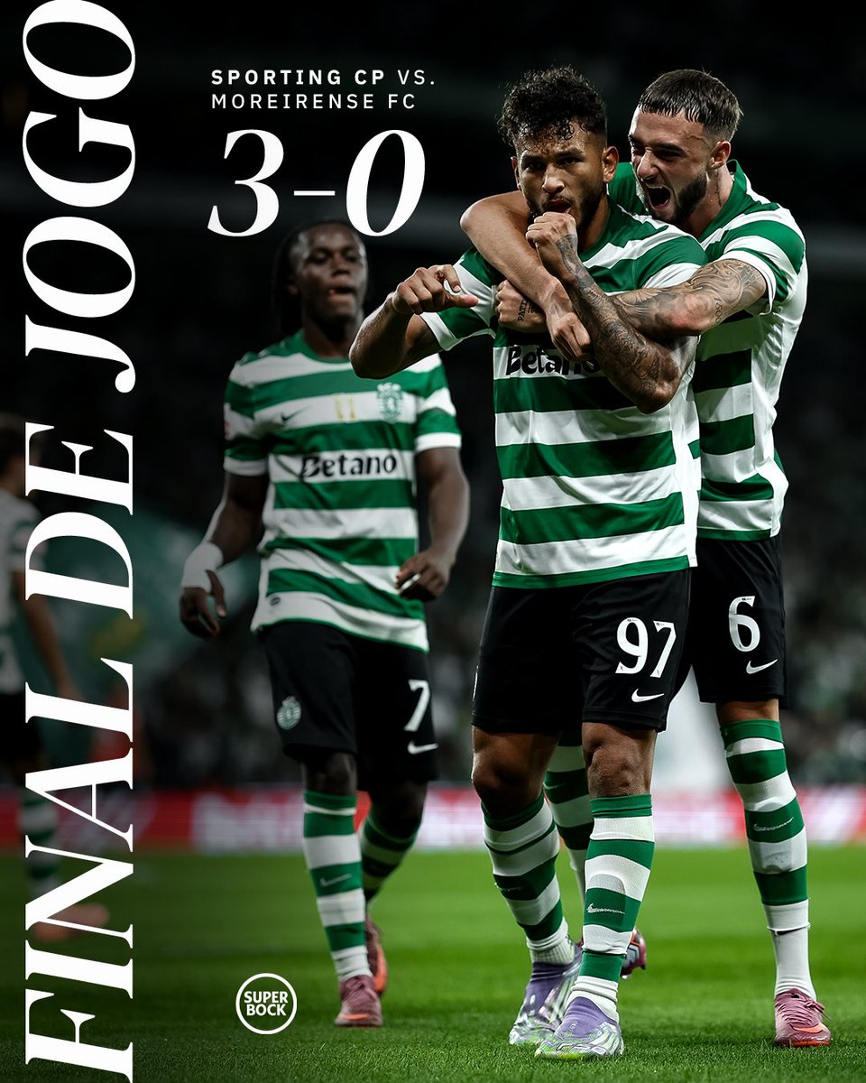 SportingCP's tweet photo. ⏹️ Os 3 pontos ficam em casa! 🦁

⚽️ Luis Suárez, Pedro Gonçalves e Fotis Ioannidis.
🟢 3-0 🟠 // #SCPMFC https://t.co/ZrZUtN1jTs