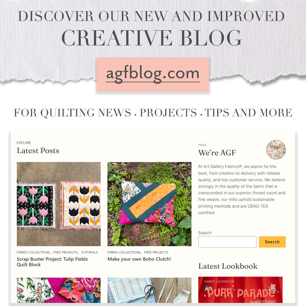 ArtGalleryFab's tweet photo. Big news, makers! 📷📷 The AGF Blog just got a fresh new look!  Discover sewing tutorials, quilting tips, and creative projects all in one inspiring space. Your go-to for all things AGF is now better than ever. Check it out:  https://t.co/vTJ08osgik https://t.co/gRjVNB6CbW