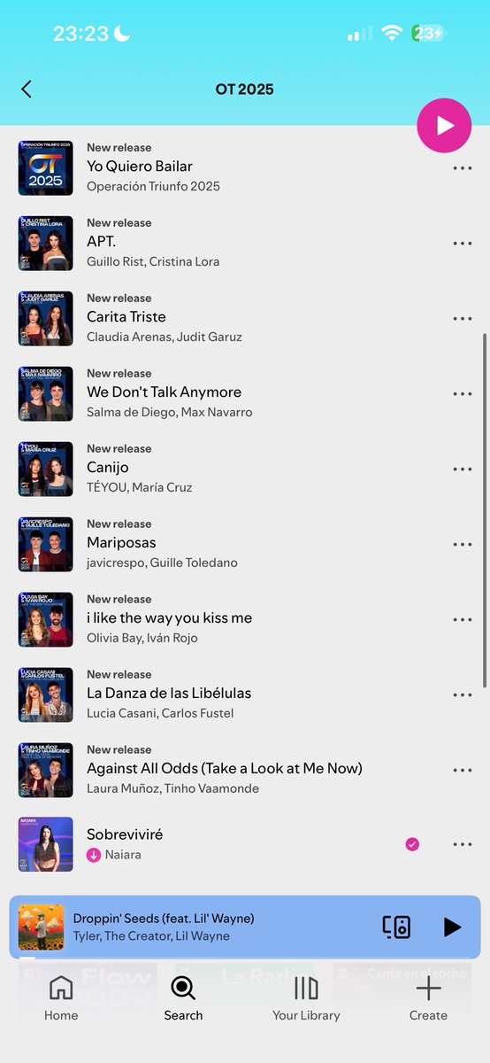 se les ha colado a <a href="/SpotifySpain/">Spotify Spain</a> sobrevivire de naiara en la playlist de ot 2025 😭😭😭