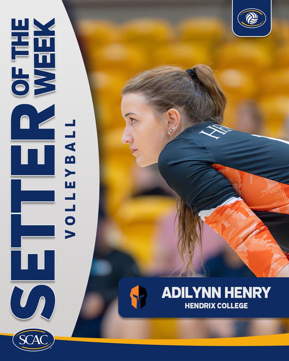 SCAC_Sports's tweet photo. #SCACVB Week 4οΈβ£ Athletes of the Week
Volleyball Setter of the Week: Adilynn Henry of @HendrixWarriors!
π° | https://t.co/R38chDWeyR
#SCACPride | #WhyD3 | #SCAC | #d3wvb https://t.co/mJAqJniX5f