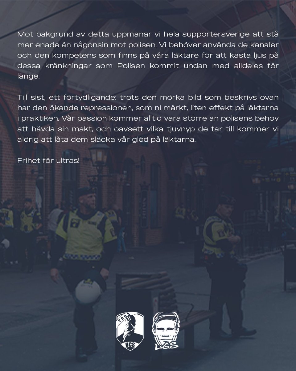 Uttalande från Ultra Caos Stockholm och Långa Gatan Stockholm angående helgens händelser. 

Svep för att läsa texten i sin helhet.