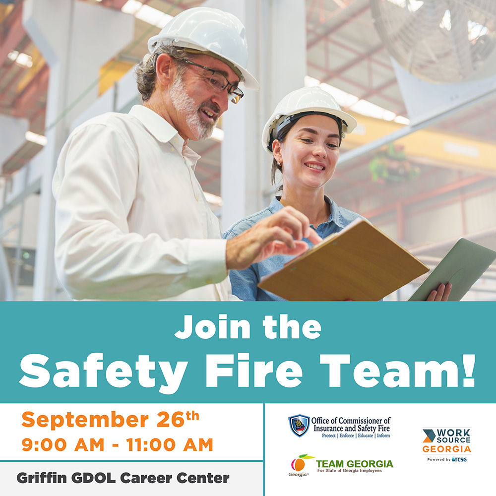 WorkSourceGA's tweet image. Ready for a rewarding career in public service? The Office of Insurance &amp;amp; Safety Fire is hiring! Attend the info session in Griffin 𝗦𝗲𝗽𝘁 𝟮𝟲, 𝟵-𝟭𝟭 𝗔𝗠. 

Register here: tinyurl.com/2xn97ok4

#GeorgiaJobs #SafetyFire #CareerOpportunity