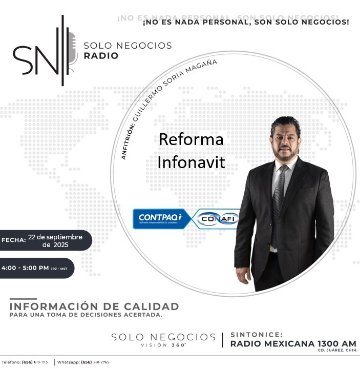 [SNR] Solo Negocios Radio 22/09/2025,  4-5 pm (Cd. Juárez); Reforma Infonavit

youtu.be/wd2GrgQzOhE?si…

* Radio Mexicana 1300 AM
* Audio bit.ly/2QNVral
* Video bit.ly/4bLkep1

¡No es Nada Personal, son Solo Negocios! 
#RadioMexicana
#SNR
