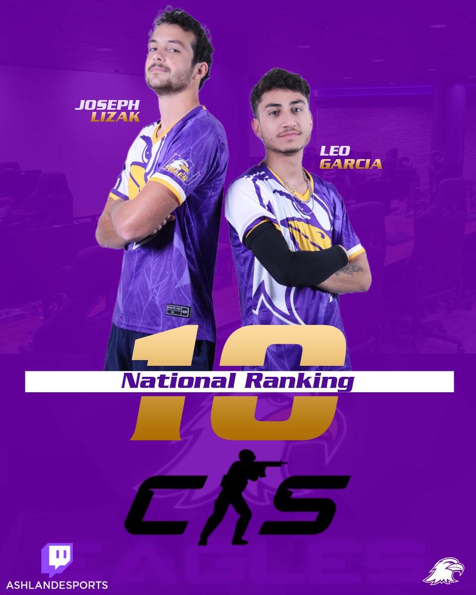 AshlandEsports's tweet image. CS2 is top 10 ranked nationally! Show them some support this season! 🦅