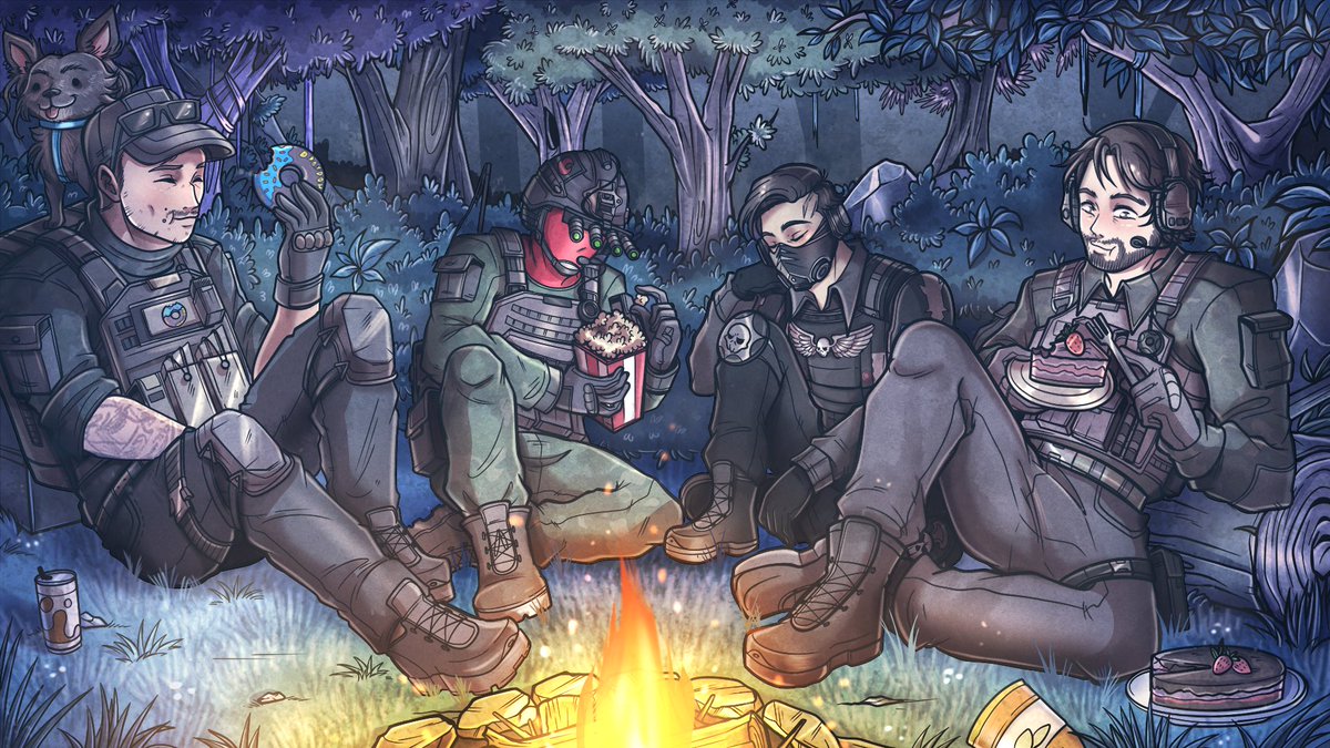HUGE shoutout to <a href="/Pericote9/">Pericote</a> for the commissions!! 
Added my buddy IronFather122 -twitch
To our campfire. Got him a self portrait depicting his character! Everything looks so friggen good!