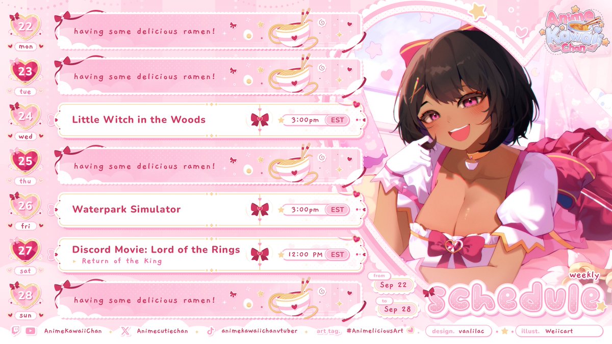 ✨Weekly Schedule💖 

💖Little Witch in the Woods
✨Waterpark Simulator 
💖Discord Movie: Lord of the Rings Return of the King!

Lets make more memories together I love you all so much!💋