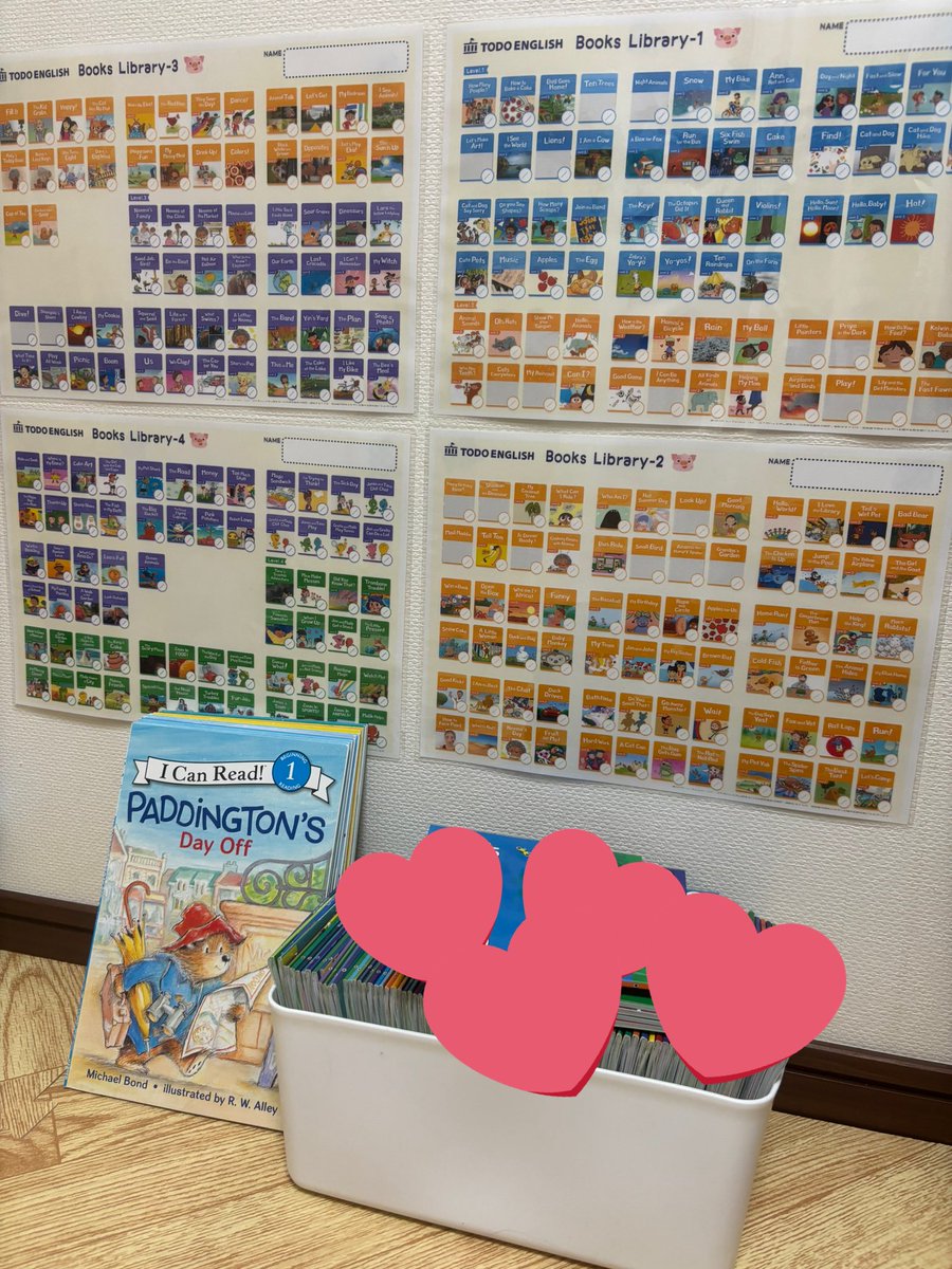 トド英語の新しくなった絵本たちのブックリストをラミネして貼って多読