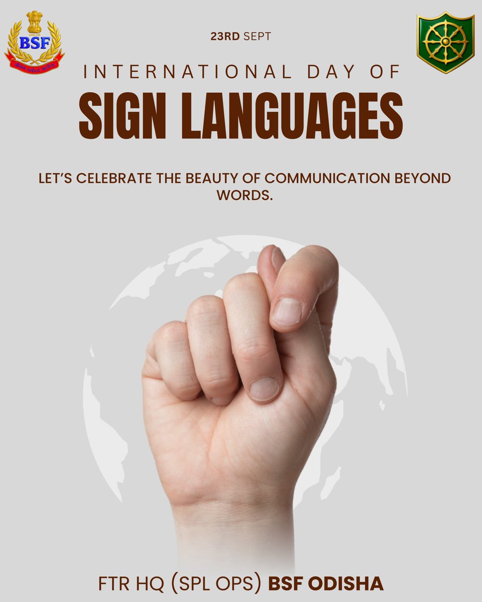 BSFODISHA's tweet image. 🇮🇳 On International Day of Sign Language, let&apos;s recognize sign language as a fundamental right &amp;amp; powerful means of expression for the voiceless. It&apos;s time to break barriers &amp;amp; empower Deaf communities worldwide. 🌎👂 #SignLanguageDay #Inclusion
#Accessibility
#BSFOdisha🛞
#IDSL