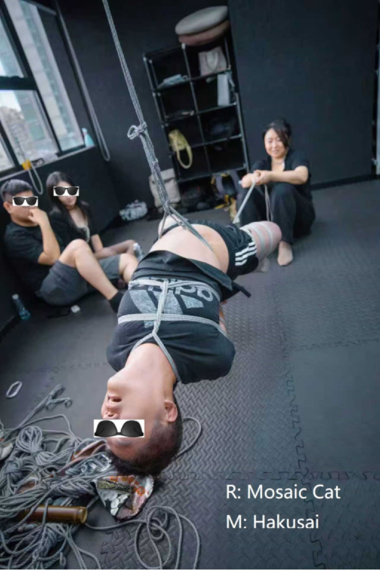 曾想象在海边被您紧绑，
看着海鸥掠过海浪，
随着浪花起伏消没，
叼着往昔飞离不见；

也梦想在树下被您吊缚，
因为烟花在夜空绽放，
在洒下的月光里旋转，
在您的凝视中沉沦。

曾经抱膝哭泣的我，
在您用绳编织的世界里找到了一处港湾。

To the greatest Rigger in the world: 
<a href="/Mosaiccat1/">Mosaic cat_maomao</a>