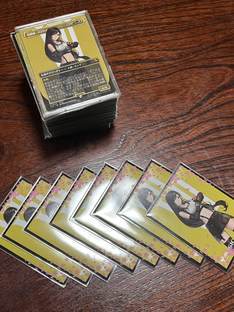 Marl103's tweet photo. 趣味全開のティファのスリーブをティファにしてみました。
これは良い買い物でした💕
#mtg #格闘家ティファ https://t.co/zIU3S5HcE7