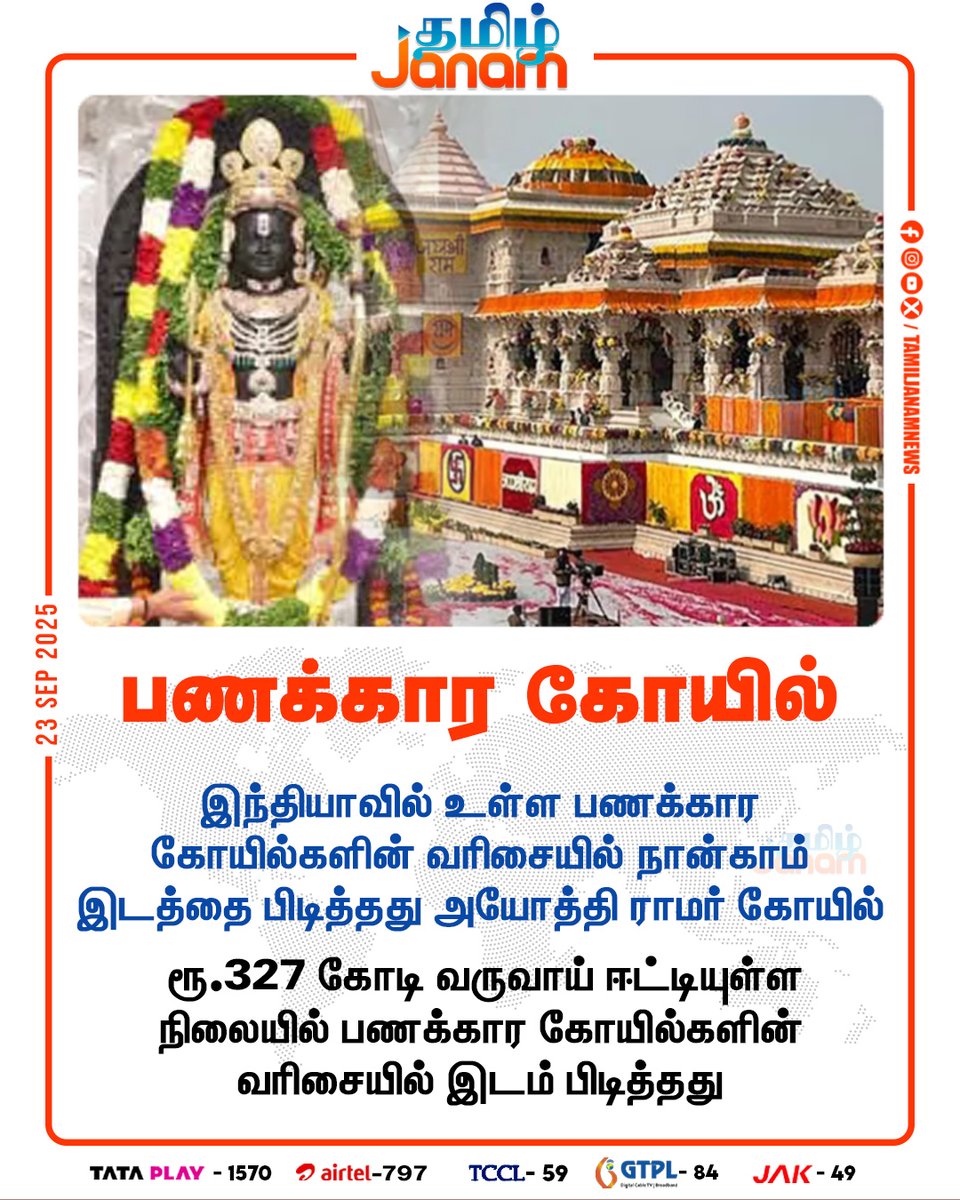 TamilJanamNews's tweet image. பணக்கார கோயில்  

#ShreeRamJanamBhumi | #RamMandir | #Ayodhya | #richesttemple #India |#NewsUpdate | #TamilJanam