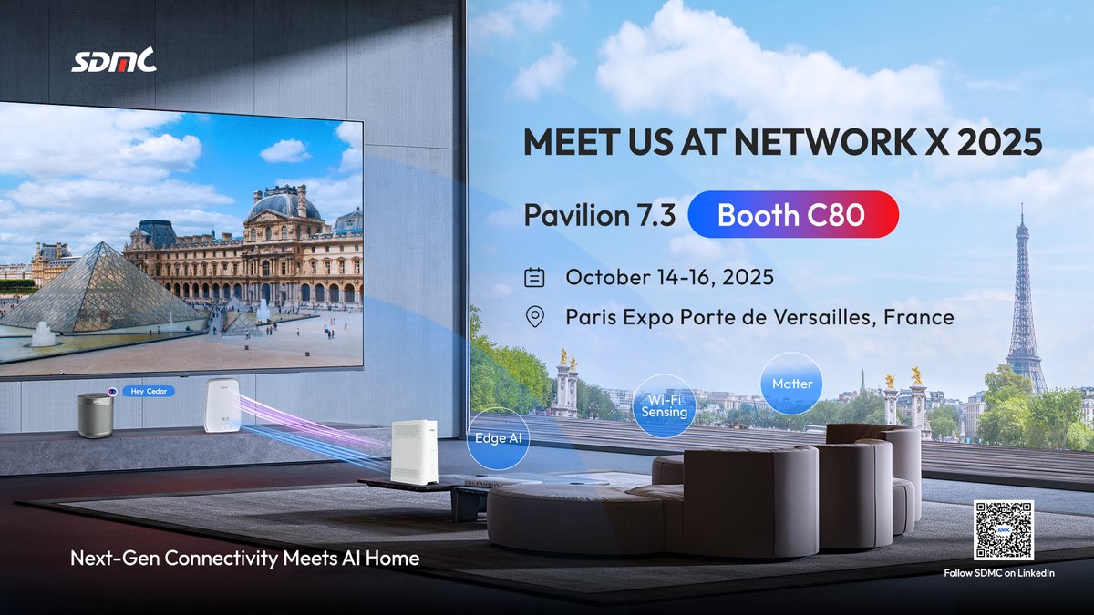 sdmctech's tweet image. 📢 Next-Gen Connectivity Meets AI Home!

We&apos;re counting down to ​​#NetworkX2025​​, and we&apos;re bringing the technologies that help operators unlock a faster, smarter, and more responsive home experience.

👋 Visit our booth: en.sdmctech.com/contact-us/ser…

#AI #AIHome #NetworkX #SDMC