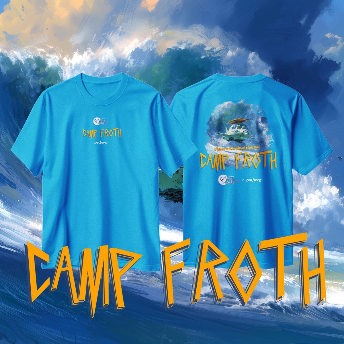 Newcastle Surf School’s October School Holiday Camp just got a cosmic upgrade with the launch of our brand-new Camp Froth T-Shirts. Designed by psyborg®, these tees bring intergalactic stoke to the shore.
