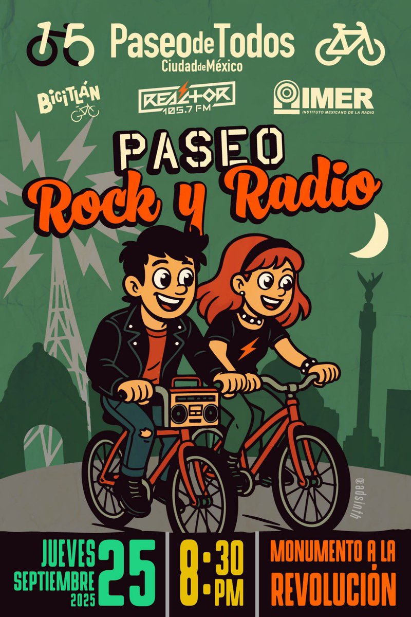 PaseodeTodos's tweet image. La bici se enciende, la radio suena y la calle vibra en el #PaseoRockYRadio

Será una rodada llena de música, diversión y comunidad, donde cada pedalazo será como un acorde eléctrico que enciende la noche.

@PaseodeTodos @imerhoy @Reactor105 y @BicitlanRadio te invitan!