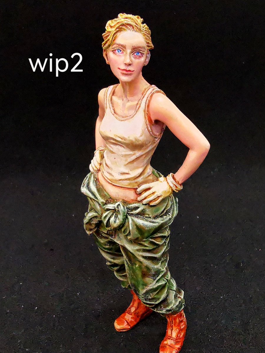 #マシーネンクリーガー
LOVELOVEGARDEN Ma.K.
019 KANGAROO GIRL "JULIA" 

wip2
眉毛、目周り微調整
陰影を追加。
髪ウォッシュ　vallejo chestnut brown＋flow improver
肌ハイライト　vallejo skin tone、off-white
作業服　citadel biel tan green、seraphim sepia