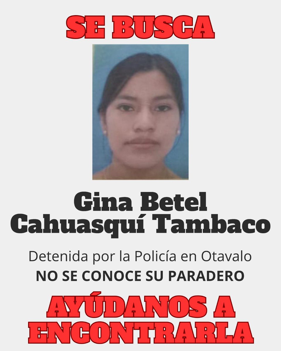 sybelmartinez's tweet photo. 🔴 ¿@PoliciaEcuador, dónde está #GinaCahuasquí? #ParoNacionalEcuador 
@FiscaliaEcuador 
@DEFENSORIAEC https://t.co/C6433ZNYTc
