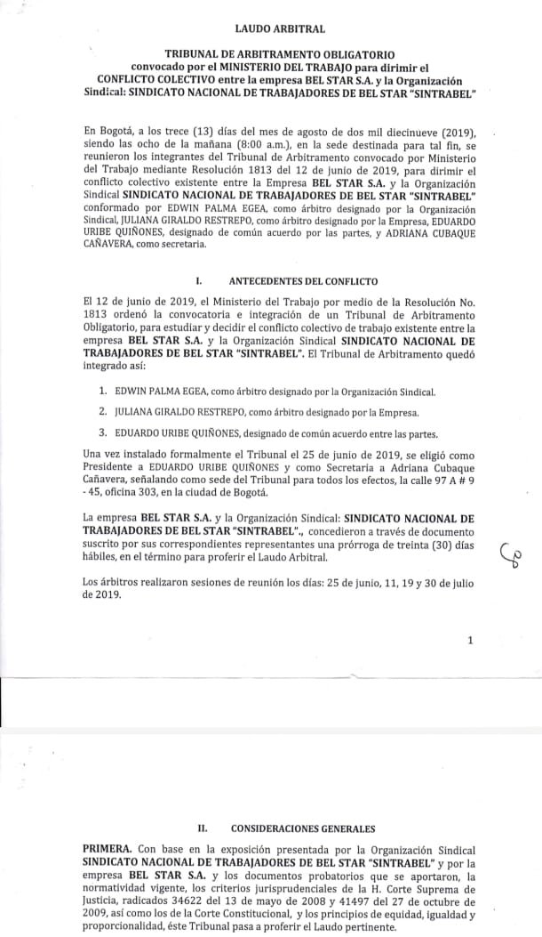CesarALuqueF's tweet photo. Como usted de mala fe, en su trino deja entrever que los que defendemos la negociación colectiva frente a su proyecto de decreto lo hacemos para defender nuestros intereses, cuando dice: “…solo le sirve a abogados de un lado y otro que les gusta y les sirve cobrar por cada negociación. No importa si es de un solo afiliado como en la práctica sucede. Unificar la negociación colectiva también combate al carrusel de los tribunales de arbitraje y ahorra recursos públicos, pues así sea de un solo trabajador, cada tribunal cuesta más de 50 millones de pesos.”, le voy a demostrar que como dice el adagio popular, el que las hace se las imagina.

Le voy a contar un caso que estoy seguro se acuerda. Es el caso del sindicato Sintrabel, sindicato de empresa, esos que usted quiere desaparezcan, en la empresa de productos de belleza Bel Star S.A., donde fui negociador varias veces, estando en la Comisión Negociadora con un copartidario suyo en el PTC, Miguel Ángel Delgado, directivo por años y años en la CUT Bogotá Cundinamarca. Jamás a los compañeros les cobré honorarios, creo si no recuerdo mal, que hasta los taxis los pagaba de mi bolsillo para llegar al hotel donde se desarrollaba la negociación. Desgraciadamente nunca pudimos firmar una negociación colectiva.

Entonces que le tocaba al sindicato, pues votar huelga o Tribunal de Arbitramento, dirigidos por su copartidario, jamás acudí a esas asambleas, y que sorpresa, a quién eligieron como árbitro, a usted, que por aquel entonces era directivo del sindicato USO, y además funcionario de Ecopetrol, la principal empresa estatal. En el primer Tribunal (2019) usted con la árbitro de la empresa, acordaron al tercer árbitro, el Dr. Eduardo Uribe, reconocido abogado de empresa. No muy buena decisión para el sindicato acordar ese árbitro. En el segundo Tribunal (2022) ya ustedes solicitaron al Ministerio del Trabajo, sortear el árbitro.

En esa negociación colectiva, para resumir trabajé y no cobre honorarios, porque lo hice por solidaridad con los compañeros que conocí en el trabajo que hacía en la región de la Sabana Norte, por fortalecer el sindicalismo, pero usted siendo funcionario de una empresa del Estado, la más grande, si cobró sus honorarios como árbitro, pagados con recursos de los que hoy dice, no se deben pagar, cobrando al Estado salario, y honorarios de árbitro, que considero, está prohibido legalmente.

Entonces por lo menos en mi caso, no defiendo la negociación colectiva en el sector privado por los honorarios que me pagan en las negociaciones, y puede preguntar en todas las que he participado, a ver en dónde encuentra esos maravillosos honorarios que insinúa, y en cambio usted, siendo usted funcionario del Estado, si le han servido los Tribunales, esos que quiso usted se convirtieran en un club exclusivo, donde solo abogados elegidos por las centrales de sindicatos y gremios empresariales los eligieran, como estaba en el texto original de la reforma laboral, para impedir que directivos sindicales formados, puedan con conocimiento y carácter lograr excelentes resultados para los trabajadores, en esos Tribunales, que para muchos son despreciables, cuando les conviene tacharlos así, pero en otras ocasiones, si son útiles.

@MintrabajoCol @EnriqueCorreaD @AntonioSanguino