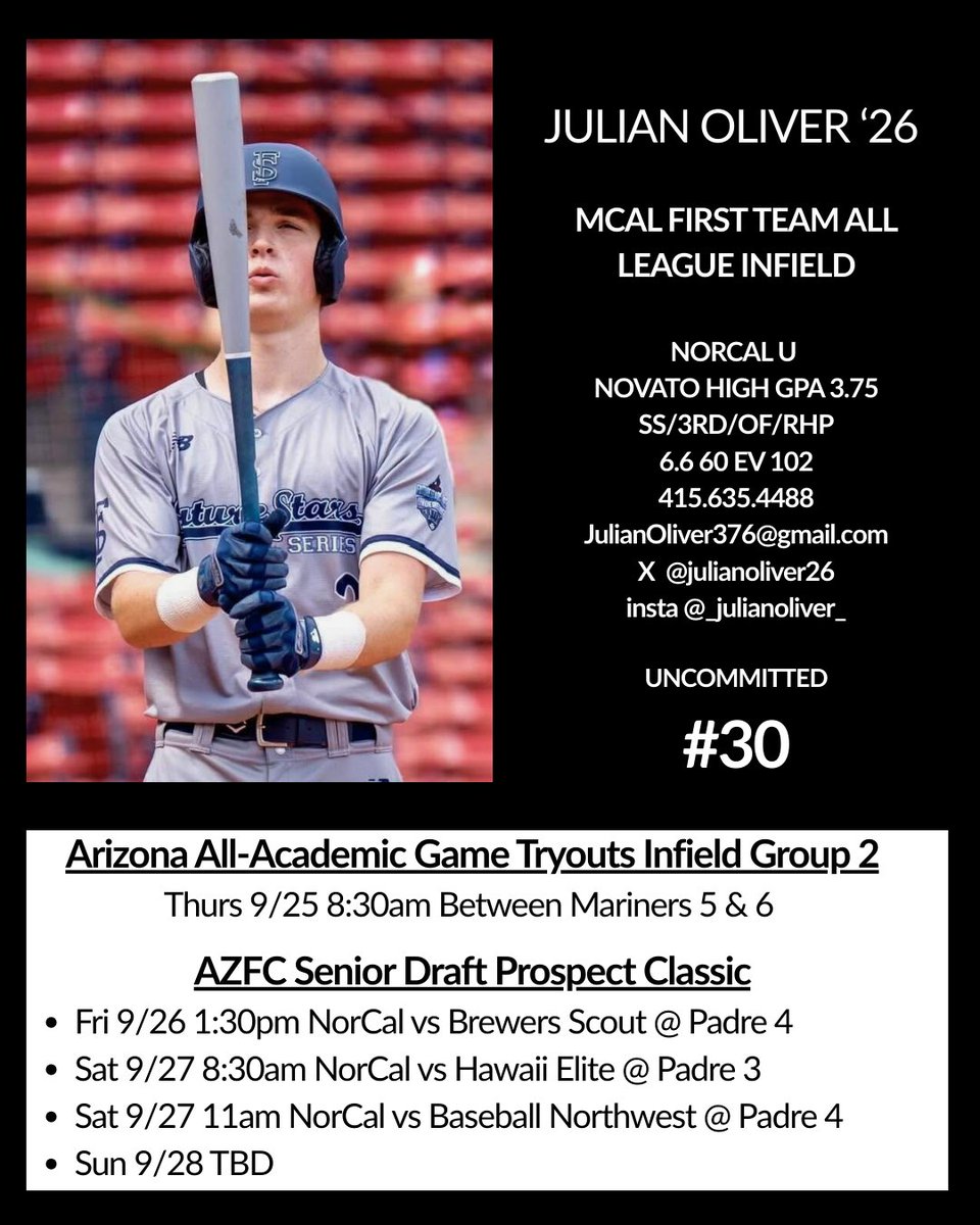 Julian Oliver (@julianoliver26) on Twitter photo Let’s go! Can’t wait to play with my ‘26 <a href="/NorCalU1/">NorCalU</a> boys at AZFC Academic Game Tryouts & in Senior Draft Prospect Classic. Schedule is below. <a href="/butchbaccala/">Butch Baccala</a> <a href="/_JeremyBooth/">Jeremy Booth</a> <a href="/detwiler87/">Steve Detwiler</a> <a href="/hardy03bsbl/">Steven Hardesty</a> <a href="/hittingguru7/">Greg Jacobs 🇺🇸 🥎⚾️ 🇮🇹</a> <a href="/rmoen24/">Robbie Moen</a> <a href="/joe14jimenez/">Joe Jimenez</a> <a href="/jsearle24/">Jason Searle</a> <a href="/bobbyschep1/">@bobbyschep</a> <a href="/DialloFon/">Diallo Fon</a> Let’s go! Can’t wait to play with my ‘26 <a href="/NorCalU1/">NorCalU</a> boys at AZFC Academic Game Tryouts & in Senior Draft Prospect Classic. Schedule is below. <a href="/butchbaccala/">Butch Baccala</a> <a href="/_JeremyBooth/">Jeremy Booth</a> <a href="/detwiler87/">Steve Detwiler</a> <a href="/hardy03bsbl/">Steven Hardesty</a> <a href="/hittingguru7/">Greg Jacobs 🇺🇸 🥎⚾️ 🇮🇹</a> <a href="/rmoen24/">Robbie Moen</a> <a href="/joe14jimenez/">Joe Jimenez</a> <a href="/jsearle24/">Jason Searle</a> <a href="/bobbyschep1/">@bobbyschep</a> <a href="/DialloFon/">Diallo Fon</a>