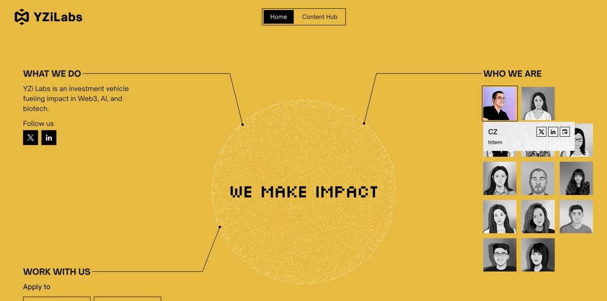 Look who just got added on <a href="/yzilabs/">YZi Labs</a> website as an intern??? <a href="/cz_binance/">CZ 🔶 BNB</a>

Who is <a href="/Aster_DEX/">Aster</a> backed by? : <a href="/yzilabs/">YZi Labs</a>

In <a href="/cz_binance/">CZ 🔶 BNB</a> latest interview he said he is glad he's taking a step back from Centralized exchanges because he wants more time to focus on the Decentralized