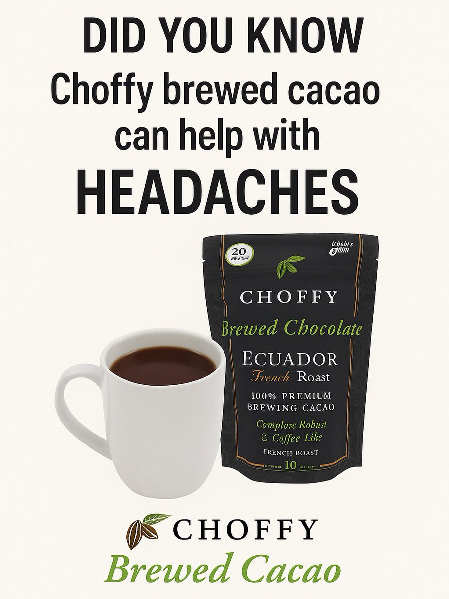 🌿 Did you know Choffy brewed cacao can help with headaches?
Cacao contains compounds that act as vasodilators relaxing blood vessels and improving circulation

That boost in blood may relieve #headaches/migraines choffy.com #acetaminophenalternative 
#acetaminophen